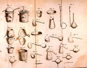 Équipement scientifique, des Éléments de chimie par Antoine Laurent de Lavoisier, gravé par D.Lizars, 1796 - French School